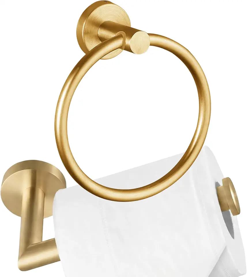 Handtuchring & Toilettenpapierhalter, 2-teiliges Badezimmer-Hardware-Set, Edelstahl SUS304, Handtuchhalter & Toilettenpapierhalter, stabiles Badezimmerzubehör für Zuhause oder Küche, Gold