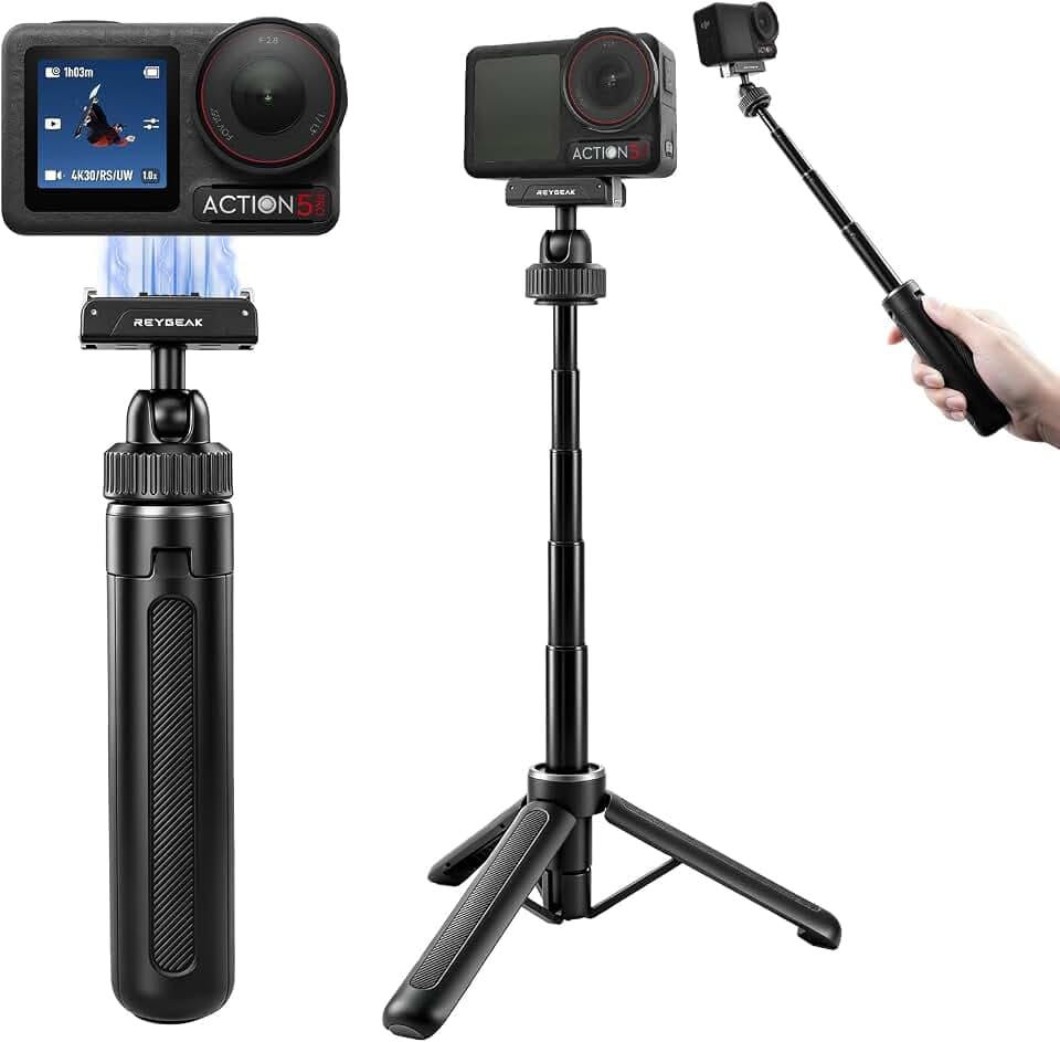 REYGEAK Mini Selfie Stativ für Osmo Action 6/Nano/Action 5/4/3, Ausziehbarer Griff mit Schnellspanner, 360° Gimbal für vertikales Video, kompaktes Stativ-Actionzubehör (für Action 5/4/3/360)