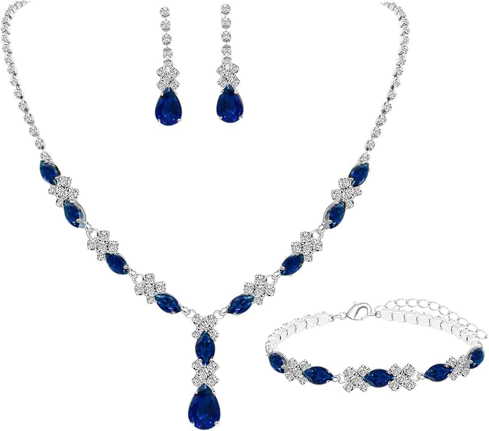 Teardrop Crystal Jewelry Set for Women, Wedding Bride Bridesmaid Prom Necklace Earrings Bracelet Set for Formal Evening Party
