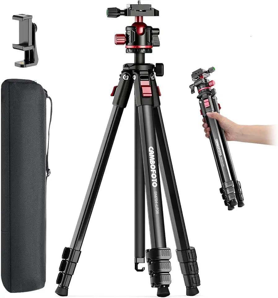 CAMBOFOTO 68" Travel Tripod for Camera Phone Camcorder, Ball Head, Aluminum