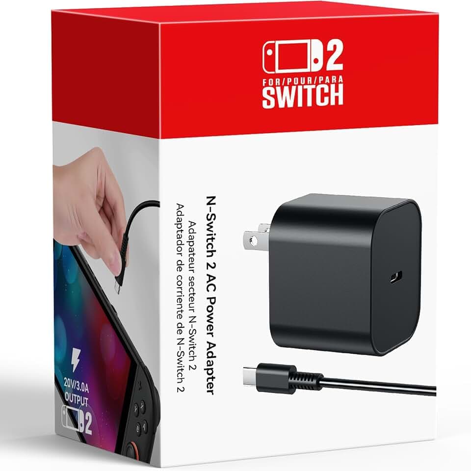 (10ft) Switch 2 Charger with 10FT/3M USB-C Cable - 60W AC Power Adapter, Support 4K TV Dock & PD 3.0 Fast Charging, Power Supply 20V/3A for Nintendo 2/1,Wii Charger(10FT - Long Reach for Large Spaces)