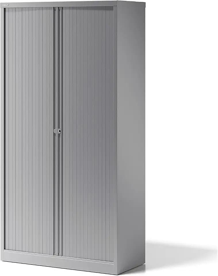 BISLEY Rollladenschrank Essentials mit 4 Fachböden für 5 Ordnerhöhen, Metall, Sl355 Rollladen/Korpus Silber, 47 x 100 x 198 cm