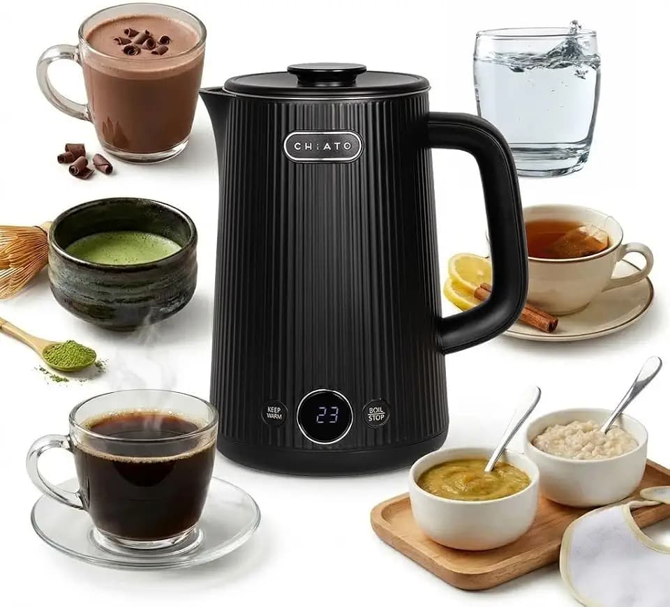 Kettle 1.7 L with Temperature Selection & Warming Function - Electric Stainless Steel 2200W, 6 Temperatures 45-100°C, LED Display, Design Kettle for Tea & Coffee, Black