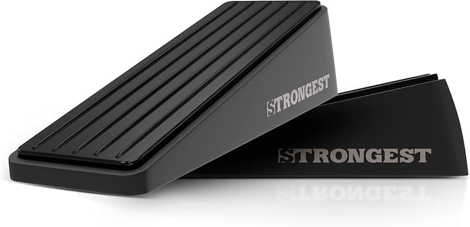 STRONGEST HOME Türstopper Boden Schwer & Hoch, Türkeil Gummi Rutschfest, Keil für Schwere Tür, Groß, Innen & Außen, Türaufhalter, Parkett & Fliesen, Ohne Bohren, Schwarz, Standard, 2er Set