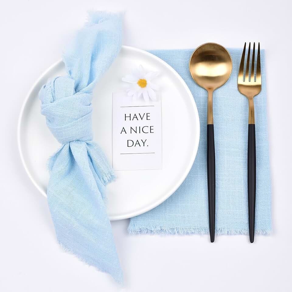 Sky Blue Fringe Cloth Napkins Fall Cotton Linen Dinner Table Decor 10 Pack