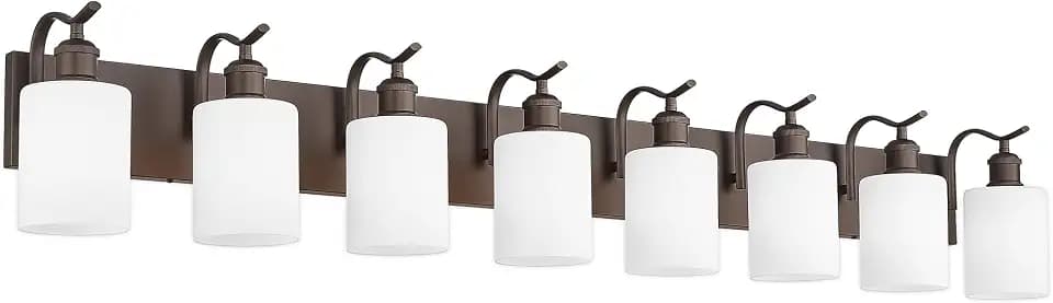 8-Light Bathroom Vanity Light,White Frosted Glass,Oil Rubbed Bronze