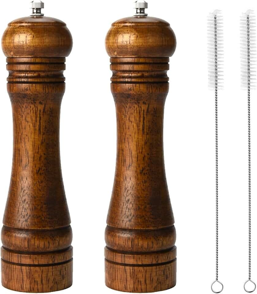 Salz und Pfeffermühlen Set, Pfeffermühlen Set aus Holz, Manuelle Mühlen, solide mit starken, einstellbaren Keramikmühlen, 2-teilig 8 Zoll