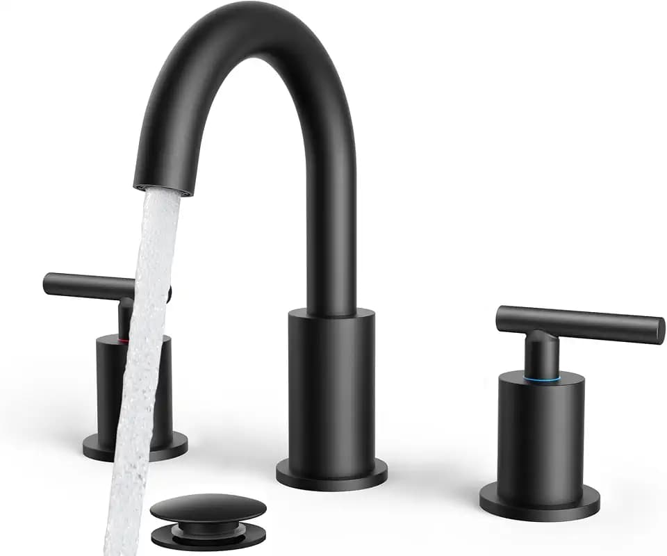 FORIOUS Widespread Black Bathroom Faucet 3 Hole, Matte Black Vanity Faucet