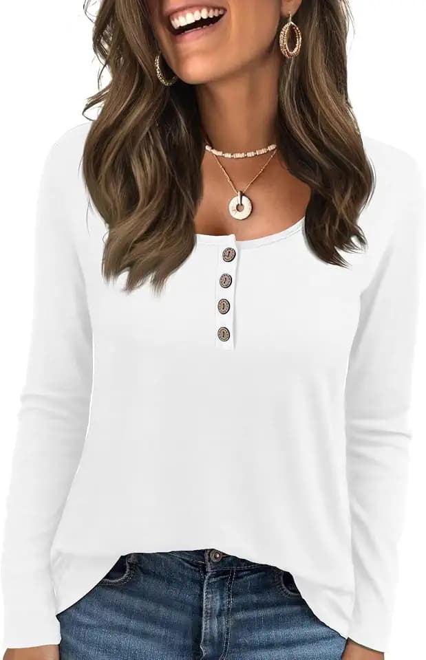KILISU Womens Long Sleeve Top Henley Neck Button Casual T Shirts