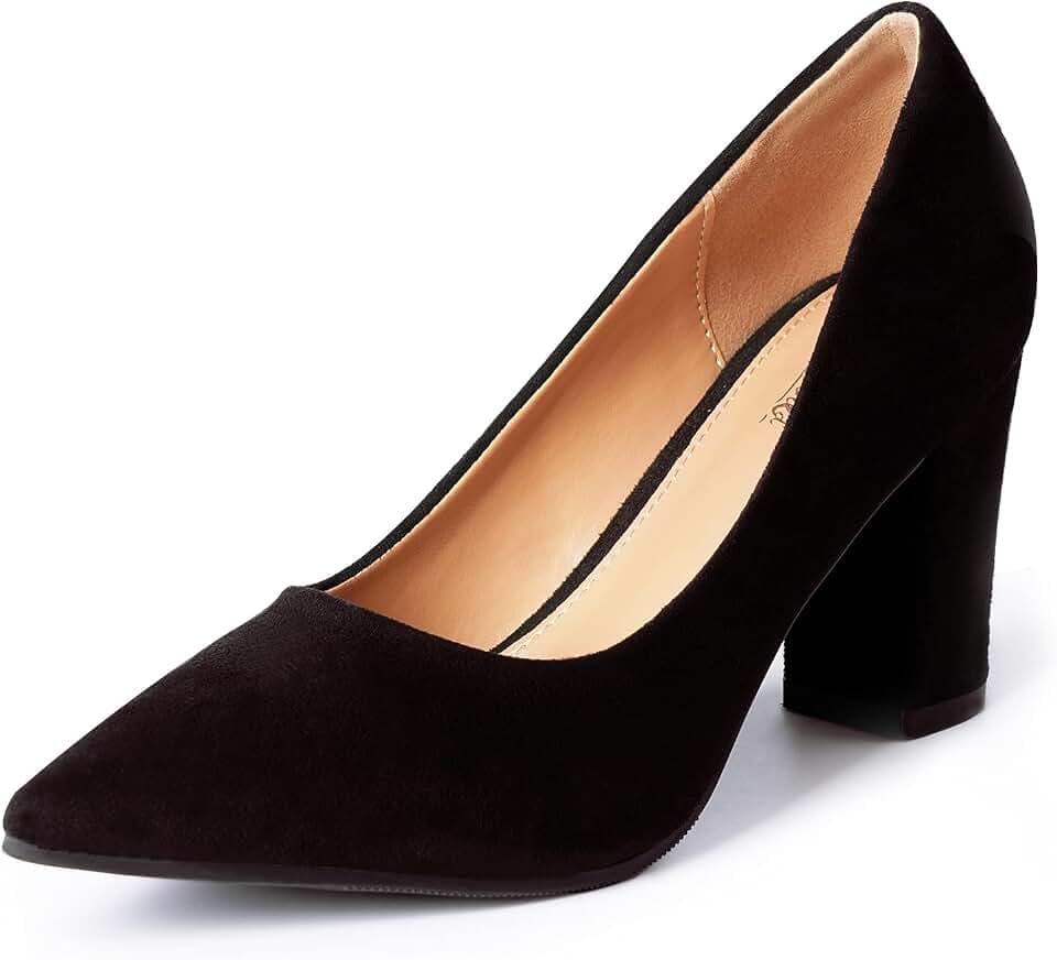 Heel The World Women's High Chunky Block Closed Toe Heels,Slip On Pointed Toe Work Dress Office Wedding Party Pumps Shoes