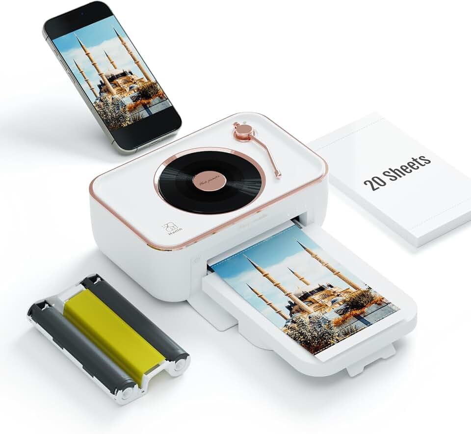 HPRT Photo Printer 4x6,+20 Sheets&1Ribbon White, Portable Instant Picture Printer for iPhone, Android, Thermal Dye-Sublimation, AR Video Printing,Wi-Fi Wireless Photo Printers