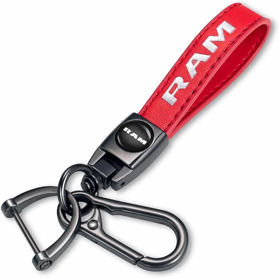 Genuine Leather Car Key Chain for Dodge RAM Keychain Key Ring Accessories for Man and Woman Family Present Red