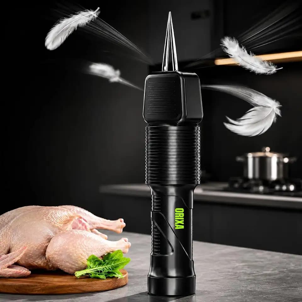 Heavy-Duty Electric Chicken Plucker, High-Power Cordless Poultry Feather Remover with Auto-Adjusting 304 Stainless Steel Tweezer Head (Black)