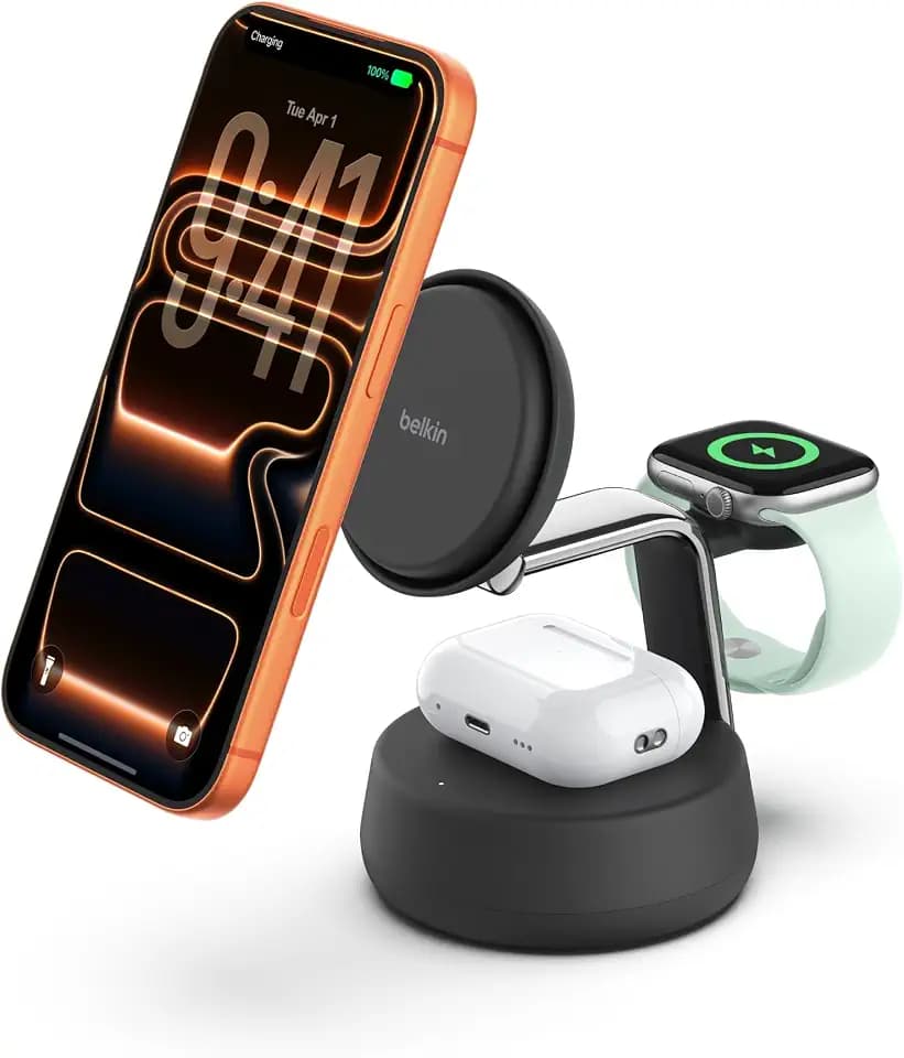 Belkin Qi2.2 25W Wireless Fast Charging Station, 3 in 1 iPhone Charger