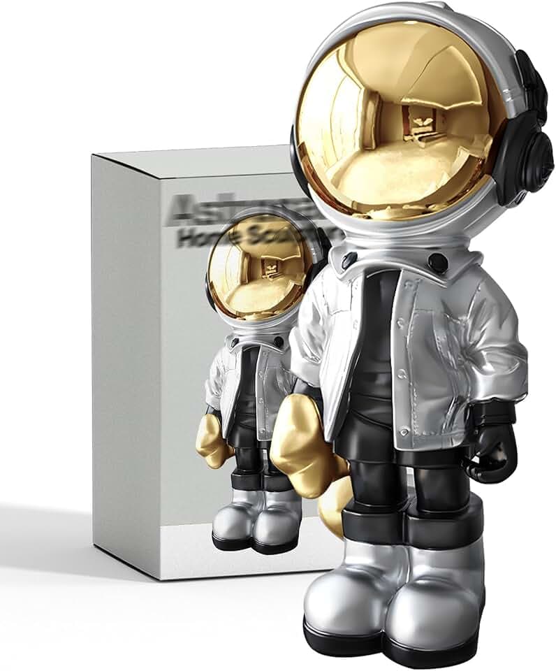 EZ4ENCE Astronauten-Statuen Raumfahrer-Skulptur Harzkunst Kind Geschenke Silber Figur Ornament Raumdekoration für Männer, Zuhause und Handwerk Desktop-Zubehör Tischdekoration, Büro, Bücherregal
