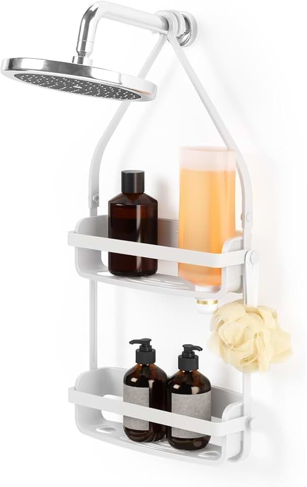 Umbra Flex Shower Caddy, Hanging 2 Shelves Bathroom Organizer, White