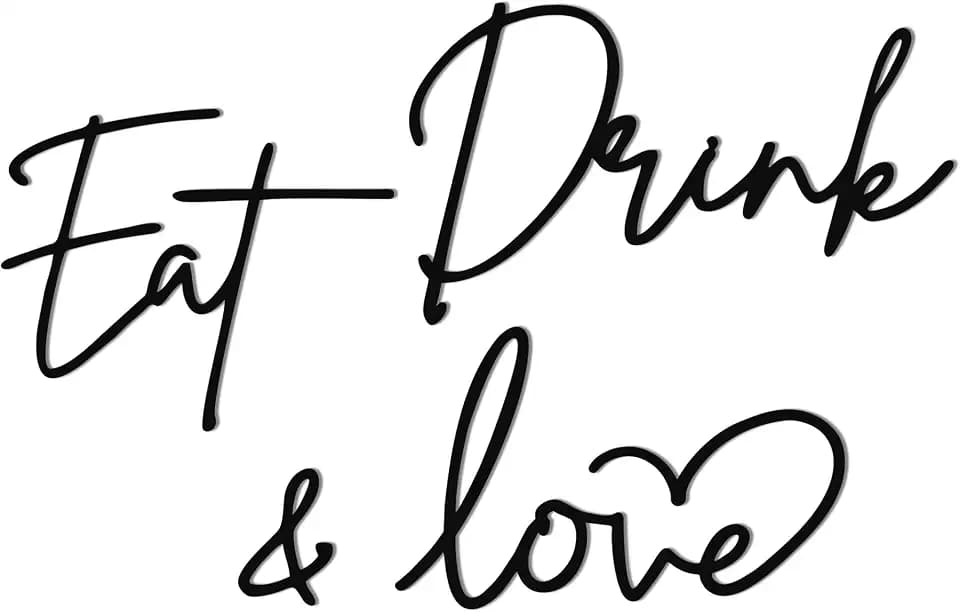 Matte Black Eat Drink & Love Metal Wall Sign, Rustic Kitchen Dining Deco