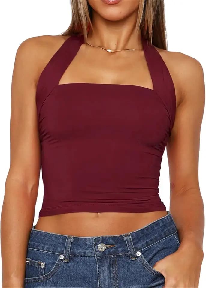 TiulZial Women Sexy Halter Neck Backless Tank Top Open Back Sleeveless Slim Fit Y2k Summer Tops