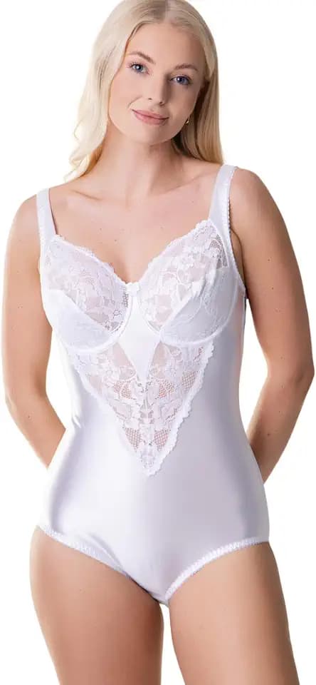 Camille Bodysuit mit Bügeln und Spitze – Weiß