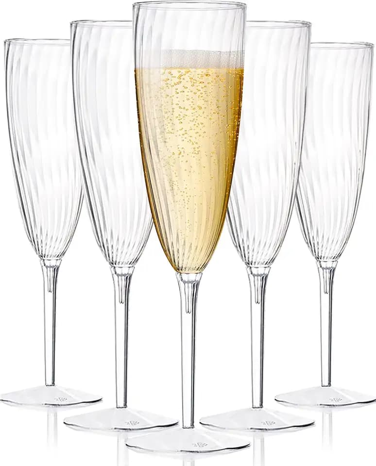 HyHousing 16 Pack Plastic Champagne Flutes, 6 Oz Clear Disposable Champagne Glasses with Long Stem, Elegant Toasting Flutes for Wedding Bridal Shower Brunch Mimosa Bar Party