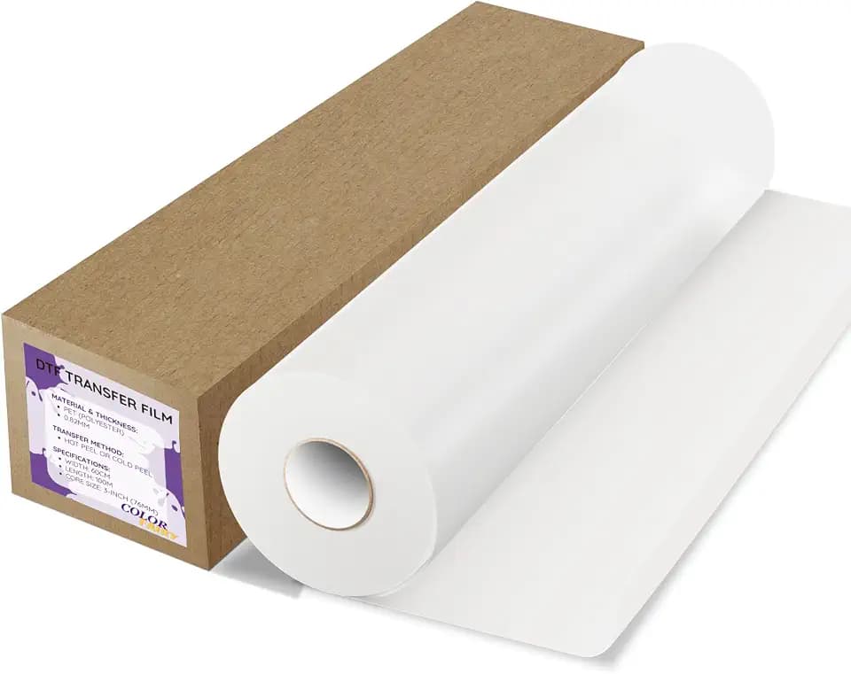 DTF Transfer Film Roll 24" x 328', A3+ Double-Sided Matte PET Heat Transfer Paper, Universal for All T-Shirts & Dark Fabrics, Vibrant Colors, Easy Peel Hot/Cold