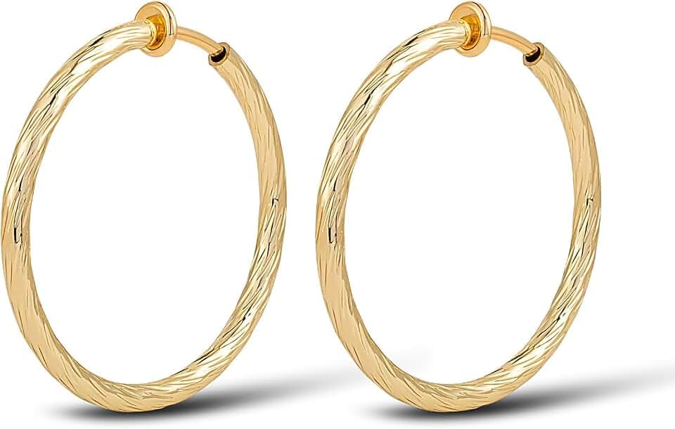 Clip On Hoop Earrings For Women No Piercing Earrrings Spring Hoops for Non-Pierced Ears Grey Tone 4CM/1.57" 5CM/1.96" 6CM/2.36"