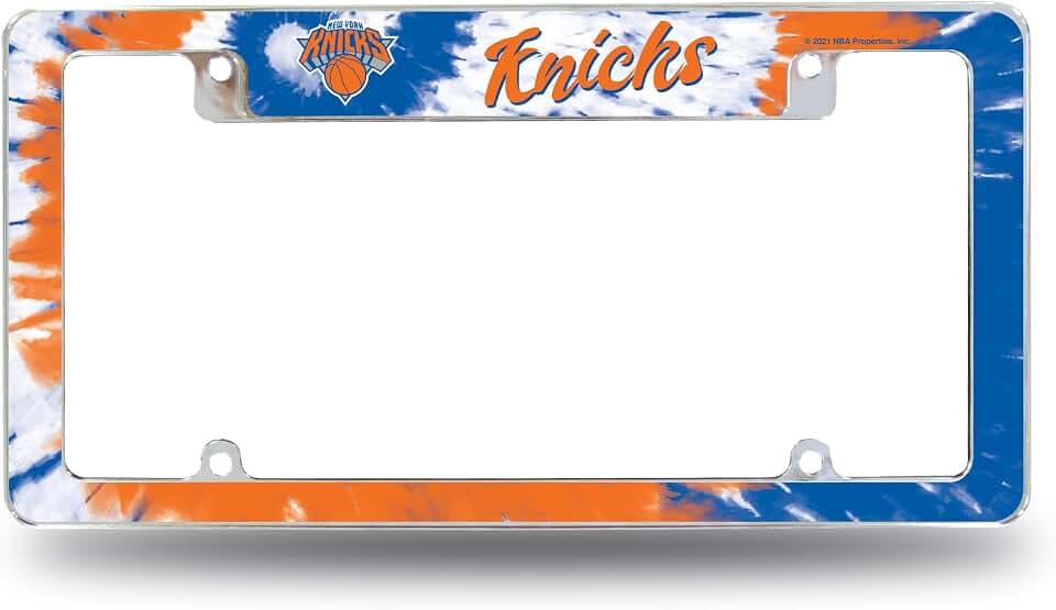 Rico Industries NBA New York Knicks Tie Dye 12" x 6" Chrome All Over Automotive License Plate Frame for Car/Truck/SUV
