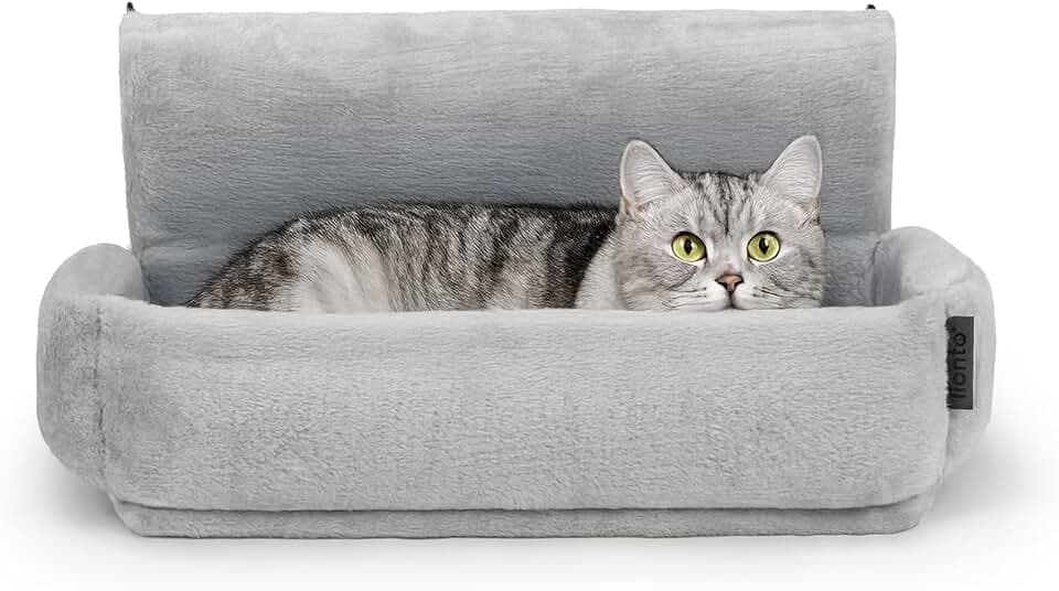 lionto Katzenheizungsliege mit kuscheligem Plüschbezug, warmes Katzenbett zum Einhängen mit Metallhaken für alle gängigen Heizungen, waschbare Katzenhängematte aus gemütlichem Material, hellgrau