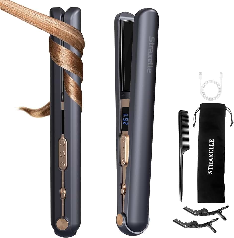 Glätteisen Kabellos und Lockenstab 2 in 1, 175°C-215°C Cordless Hair Straightener mit LED-Anzeige, Haarglätter mit 10000mAh Tragbares Reiseglätteisen für alle Haartypen