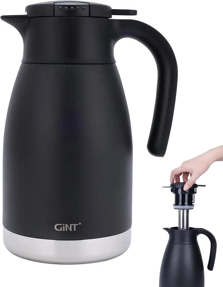 GiNT 51oz Thermal Coffee Carafe with Infuser – Insulated Tea Carafe, Removable Filter, Dishwasher-Safe | 1.5L 6–7 Cups, Wide Mouth, Leak-Proof Seal | Stainless Steel Beverage Server for Home & Office