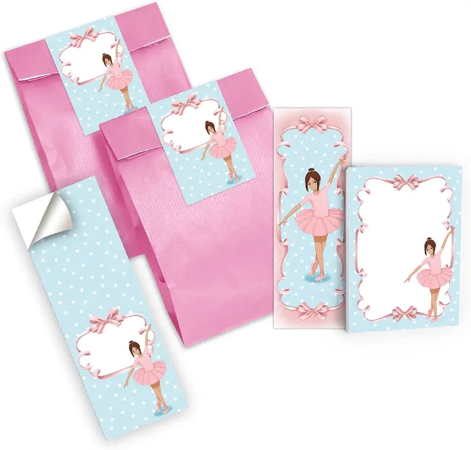 6 Lesezeichen + 6 Mini-Notizblöcke + 6 Geschenktüten (rosa) + 6 Aufkleber Ballerina Mitgebsel Gastgeschenk beim Kindergeburtstag Mädchen