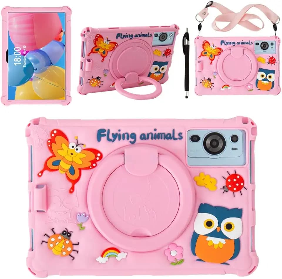 10.1 inch Android Tablet Multifunctional Protective Case(Pink Insects)