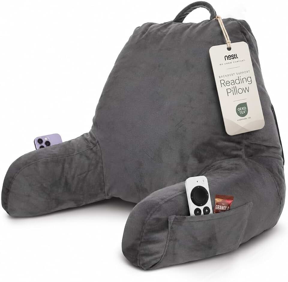 Nestl Reading Pillow for Bed, Back Pillow for Sitting Up in Bed, Dark Grey