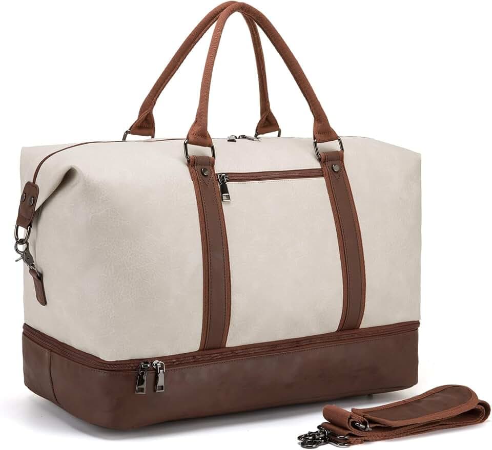 Reisetasche für die Nacht, Segeltuch, Leder, übergroße Wochenendtasche, große Handgepäcktasche, Reisetasche für Damen und Herren