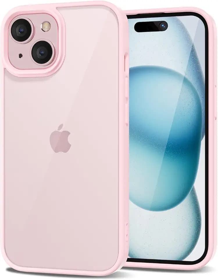 LoeoeL for iPhone 15 Plus Case Clear, Transparent Hybrid 15 Plus Phone Case [Hard Plastic & Soft Silicone Bumper] Acrylic Non Yellowing Thin Slim Protective Cover for Women, Light Pink
