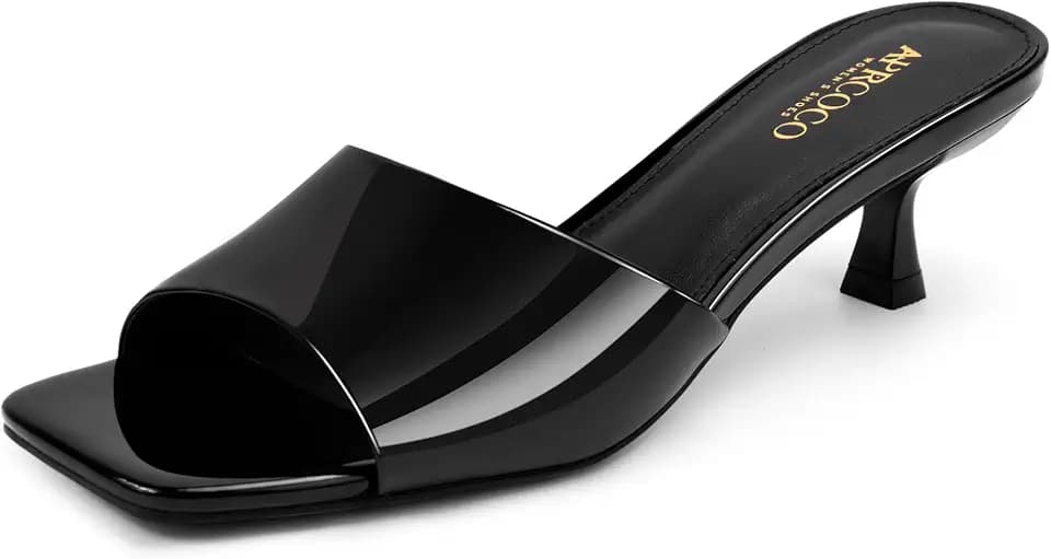 AprCoco Women Kitten Heels Sandals Low Heels Square Open Toe One Band Slip-On Heeled Mules Comfortable Dressy Vacation Sandals
