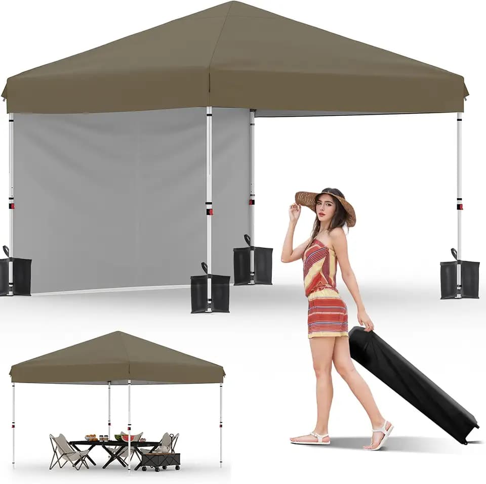 Garvee 10x10 Pop Up Canopy Tent with 1 Removable Sidewall, Heavy Duty Commercial Instant Shelter with One-Person Setup, UPF 50+ Waterproof, 100 Sq Ft Shade for Outdoor Events, Camping, Farmers Market
