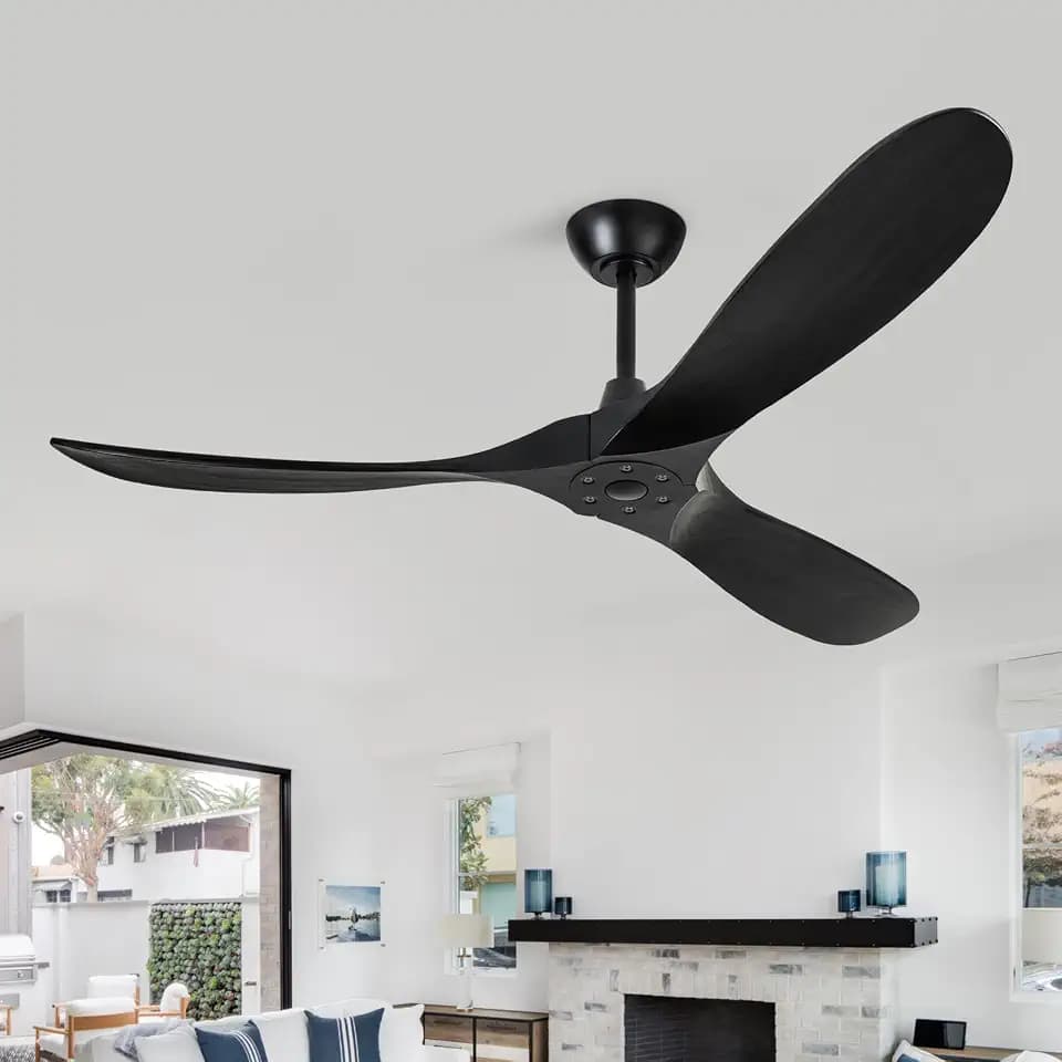 EKIZNSN 60 Inch Outdoor Ceiling Fan no Light, Farmhouse Ceiling Fan without Light, High cfm, 6-Speed Remote Control (Black Blades)