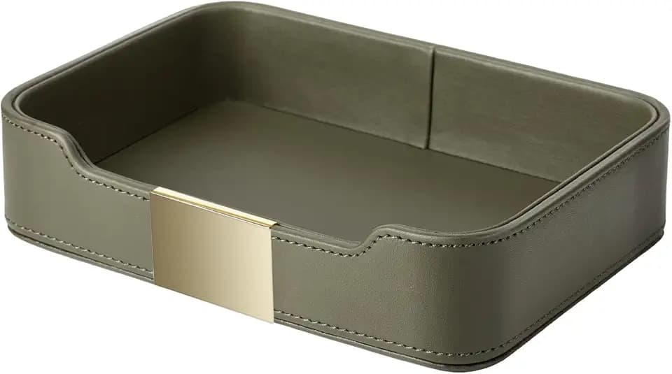 SANZIE Luxuriöses Lederschale Schlüsselschale (Metallvergoldet, Khaki-Grün)