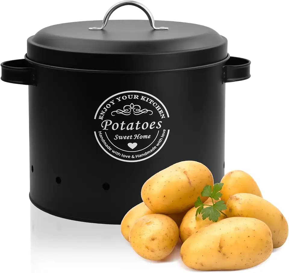1 Pcs Kartoffel, Zwiebel, Knoblauch Aufbewahrung, kartoffelaufbewarung, Metal Aufbewahrungsboxen Küche, Gemüse Vorratsdose mit Deckel (Kartoffel Schwarz)