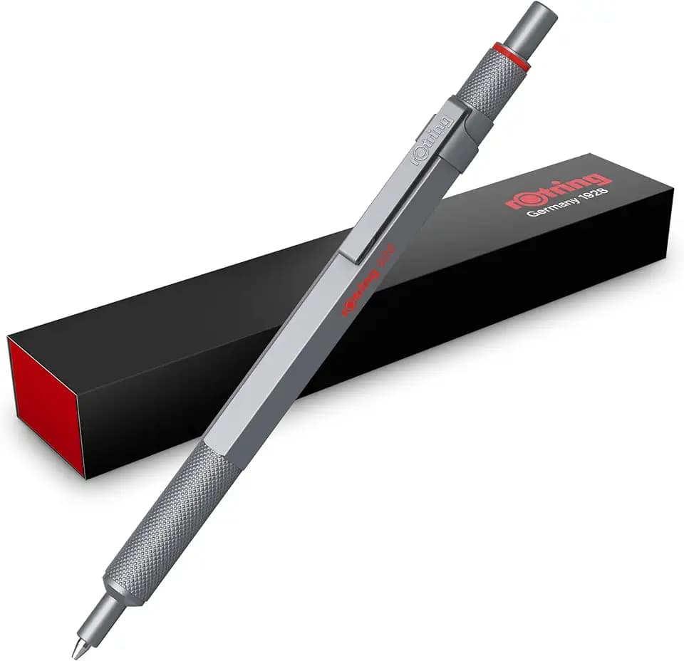 rOtring 600 Gelschreiber | 0,55 mm | Schwarze Tinte | Silberfarbenes Schreibgerät mit Metallschaft | Rutschfeste, gerändelte Griffzone und Sechskantschaft | Nachfüllbar