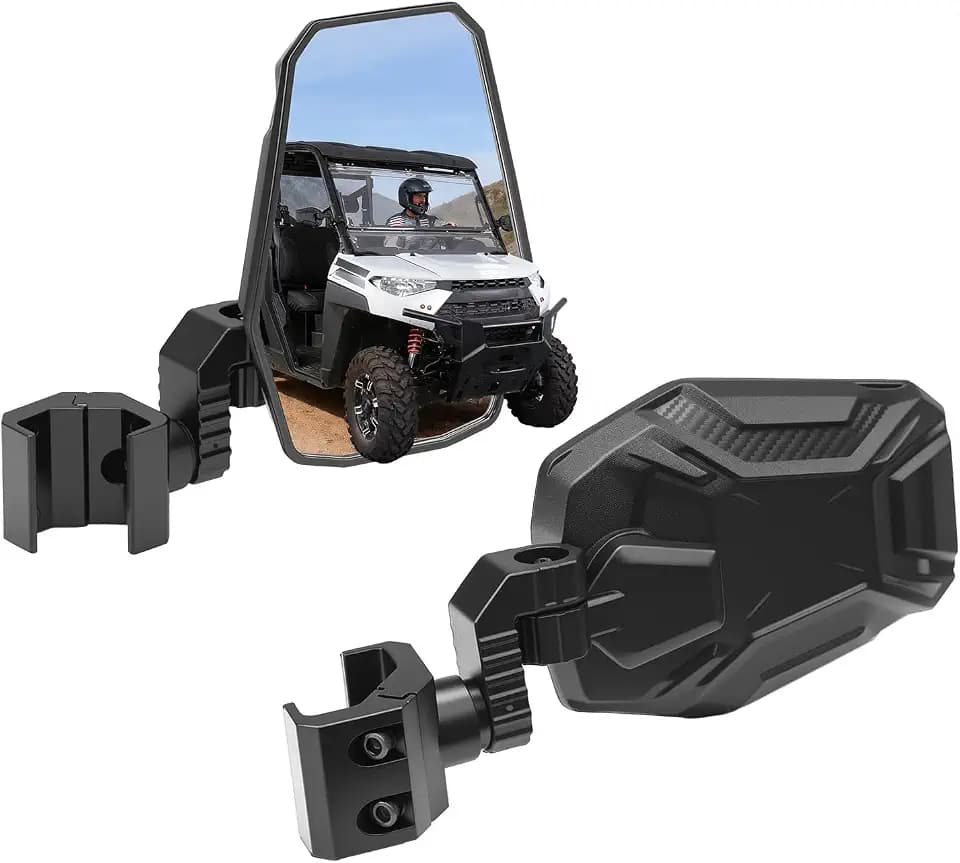 KEMIMOTO UTV Side Mirrors, UTV Rearview Mirrors Fit for Windshield Compatible with Polaris Ranger General Can-Am Defender Maverick Trail Pro-Fit, 3-axis Rotation Breakaway Rear View Accessories