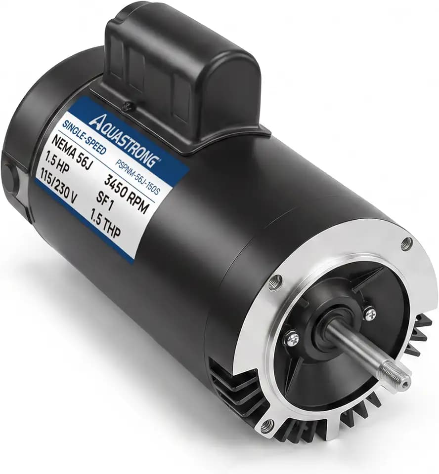 Aquastrong Pool Pump Motor, 56J Frame, 1.5 HP, Single Speed, 115/230V Dual Voltage, 3450 RPM, Round Flange Pool Motor for Swimming Pool Pumps