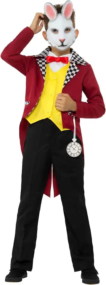 Smiffys Weißes Hasenkostüm, mehrfarbig mit Jacke, angenähter Weste, Krawatte & Maske, Jungen Fasching, Hase/Häschen Dress Up Kostüme