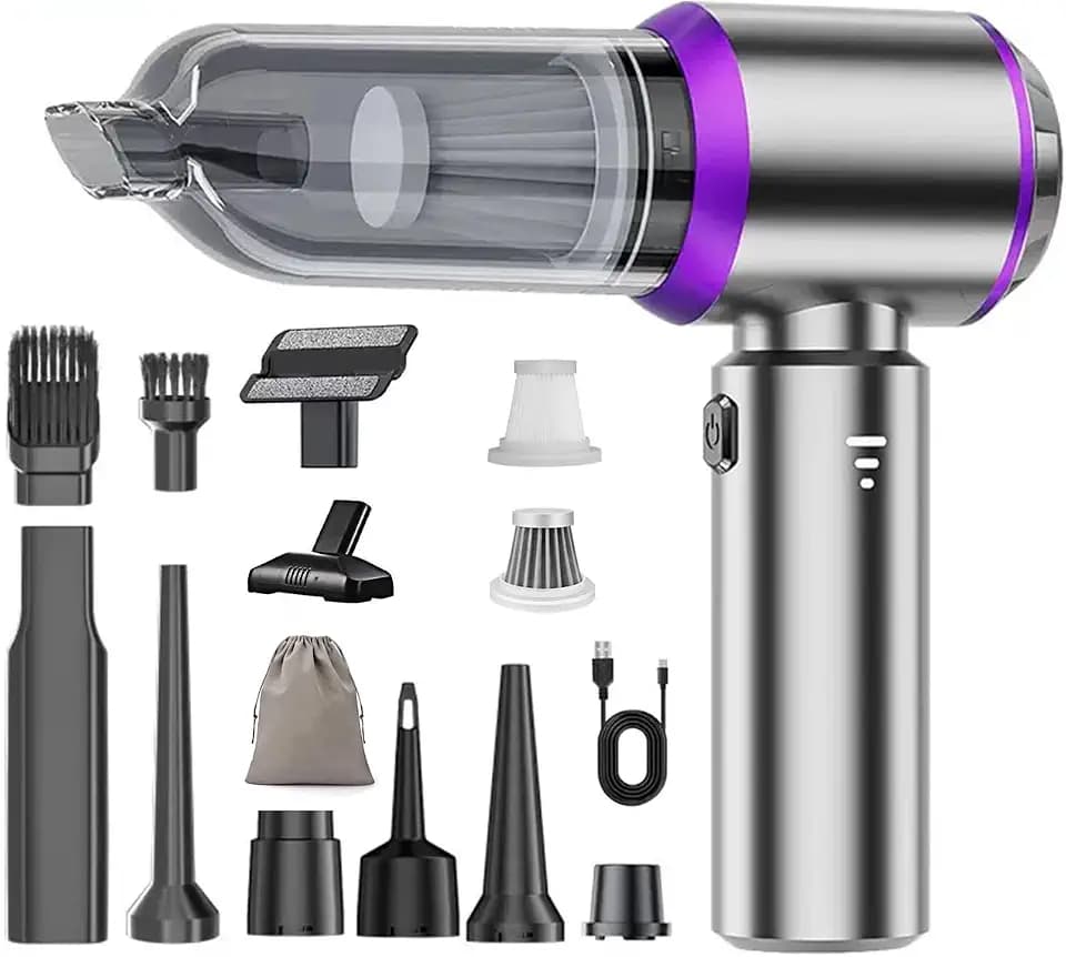 Handstaubsauger Akku,4-in-1 20000PA Handstaubsauger eingebaut 6000mAh Akku mit bürstenlosem Motor Luftstaub & Luftgebläse & Pumpe Autostaubsauger für Auto, Büro und Hausreinigung