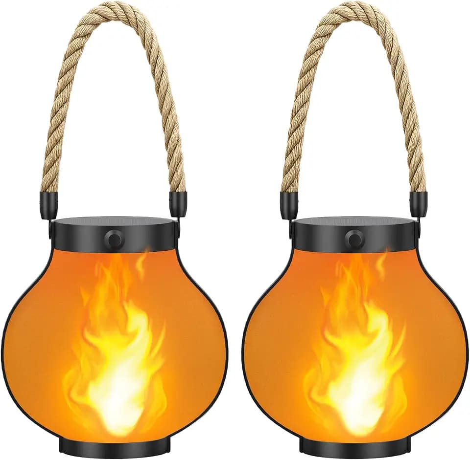 Hompavo Larger Gen2 Solar Lanterns Outdoor Waterproof with Ultra-Real Flame