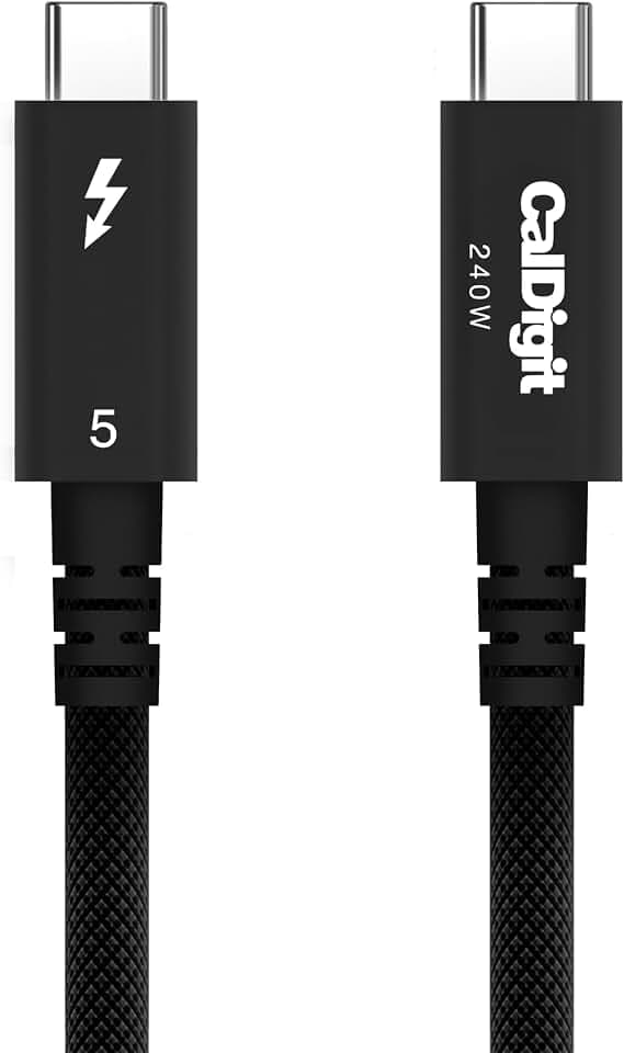 CalDigit Thunderbolt 5 Pro geflochtenes Kabel – 120Gbps 240W Stromversorgung, kompatibel mit Thunderbolt 3, 4, USB4 Typ C, MacBook Pro, iMac, iPhone 17 Max, Schwarz (1 m/3,28 ft/39,37")