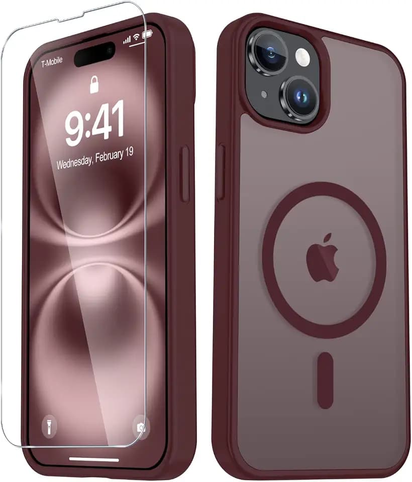 YENAPOON for iPhone 15 Plus/iPhone 14 Plus Case, Magnetic Cover, Wine Red