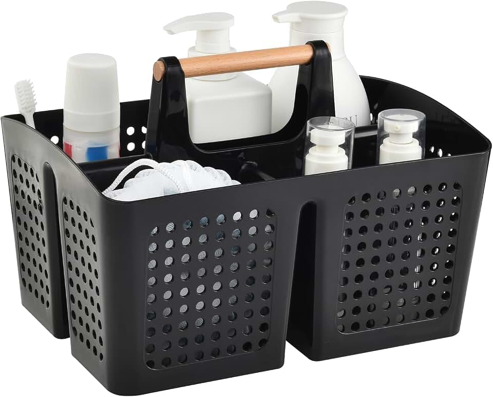 VITEVER Portable Dusche Caddy Korb mit Fächern, Kunststoff geteilt Reinigung Caddy Organizer Storage Tote mit Griff für Bad, Hochschule, Schlafsaal Zimmer Essentials - schwarz