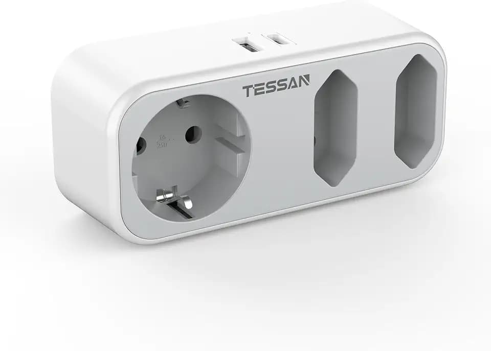TESSAN Doppelstecker für Steckdose, Mehrfachstecker, Mehrfachsteckdose Grau